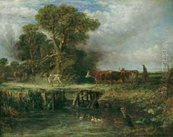 Landschaft Mit Vieh Auf Einem Steg. Oil Painting by Frederick Waters Watts