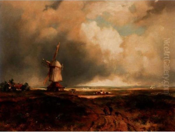 A Windmill On A Common Oil Painting by Frederick Waters Watts