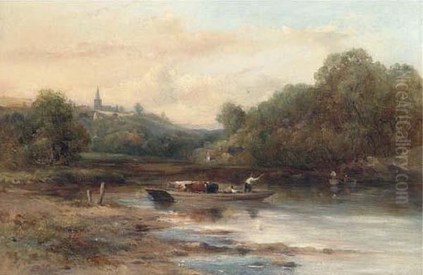 The Cattle Crossing, Near Norwich Oil Painting by Frederick Waters Watts