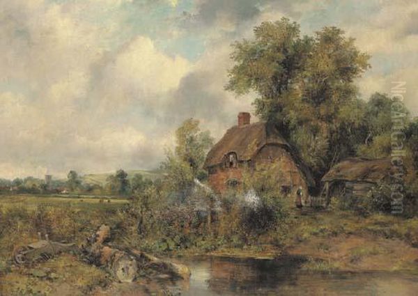 A Cottage In A Wooded Landscape Oil Painting by Frederick Waters Watts