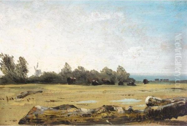 A Meadow With Cattle Grazing Oil Painting by Frederick Waters Watts