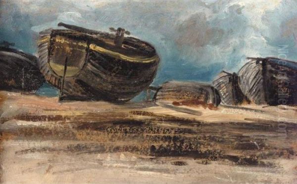 A Study Of Fishing Boats On The Beach Oil Painting by Frederick Waters Watts