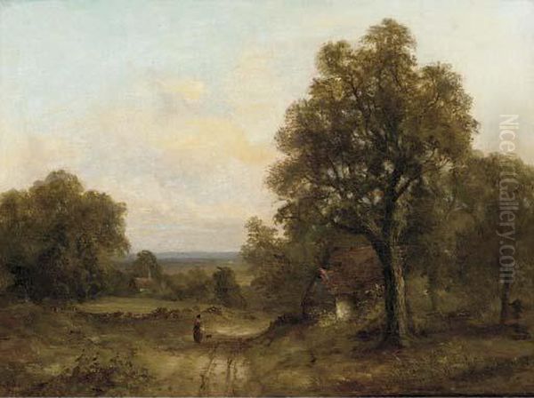 A Figure On A Track In A Wooded Landscape Oil Painting by Frederick Waters Watts