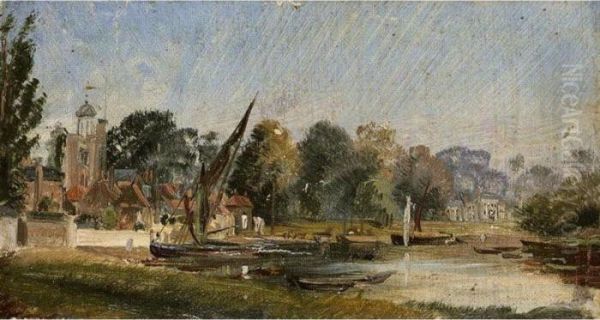 View On The Thames, Probably Isleworth Oil Painting by Frederick Waters Watts