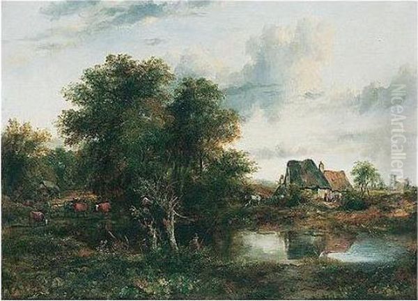 Landscape With A View Of A Cottage Oil Painting by Frederick Waters Watts