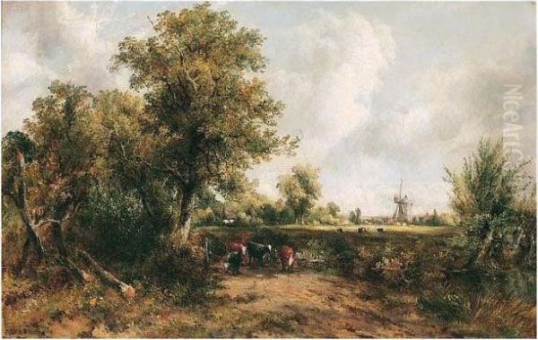 Wooded Landscape With A Drover And Cattle Oil Painting by Frederick Waters Watts