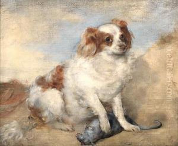 A Spaniel With A Rat Oil Painting by George Frederick Watts