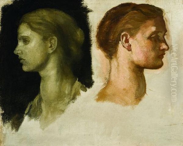 Two Studies Of Long Mary Oil Painting by George Frederick Watts