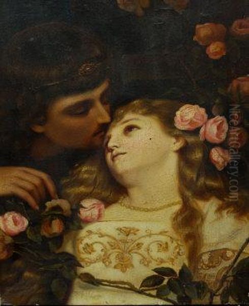 Courting Couple Amongst Roses Oil Painting by George Frederick Watts