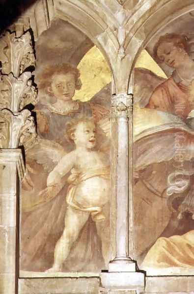 Musical angels within a trompe loeil cloister, detail of a singing cherub, from the interior west facade Oil Painting by Santi Di Tito