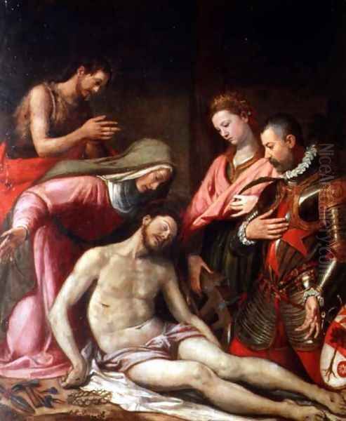 The Deposition of Christ with St. John the Baptist, St. Catherine of Alexandria and a Donor Oil Painting by Santi Di Tito