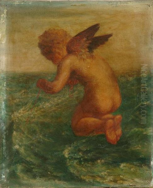 Putti Ridingwaves Oil Painting by George Frederick Watts