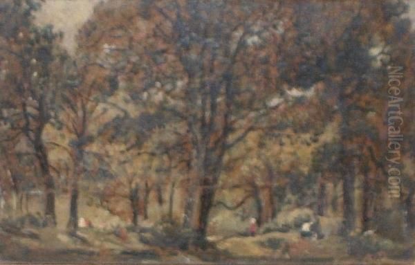 A Woodland Scene With Figures Oil Painting by George Frederick Watts