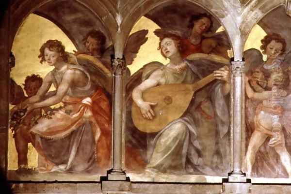 Musical angels within a trompe loeil cloister, from the interior west facade 2 Oil Painting by Santi Di Tito