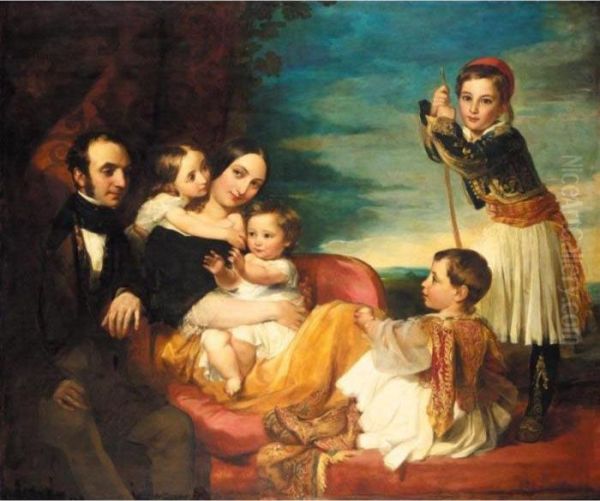 Alexander Constantine Ionides 
And His Wife Euterpe, With Their Children Constantine Alexander, Aglaia,
 Luke And Alecco Oil Painting by George Frederick Watts