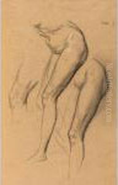 Nude Studies Of Long Mary, Two Being Studies For Eve Tempted Oil Painting by George Frederick Watts