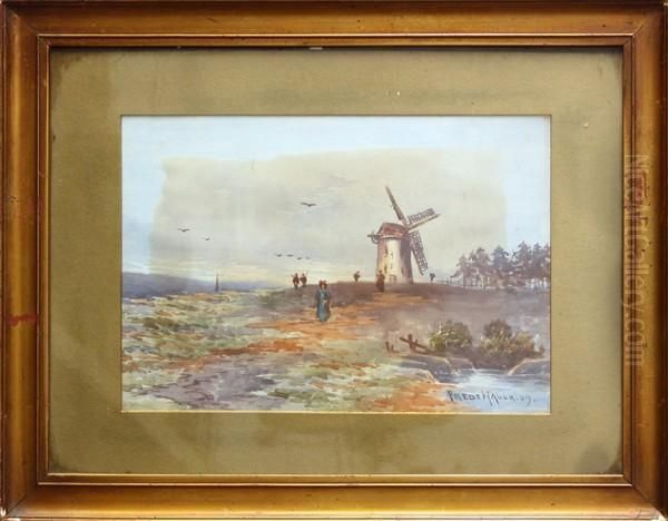 Windmill By The Shore Oil Painting by Frederick Judd Waugh