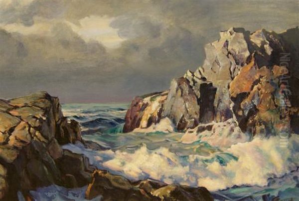 Rocky Coastal Inlet Oil Painting by Frederick Judd Waugh