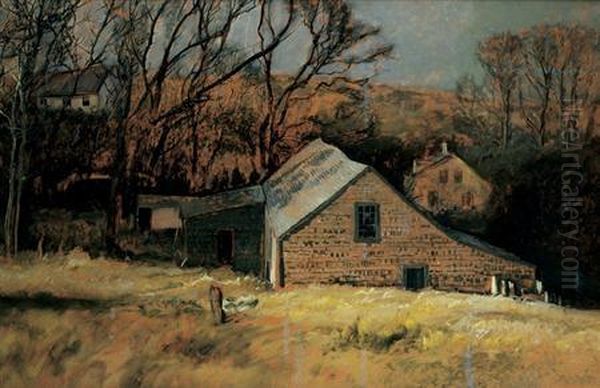 Autumn Landscape Withcabins Oil Painting by Frederick Judd Waugh