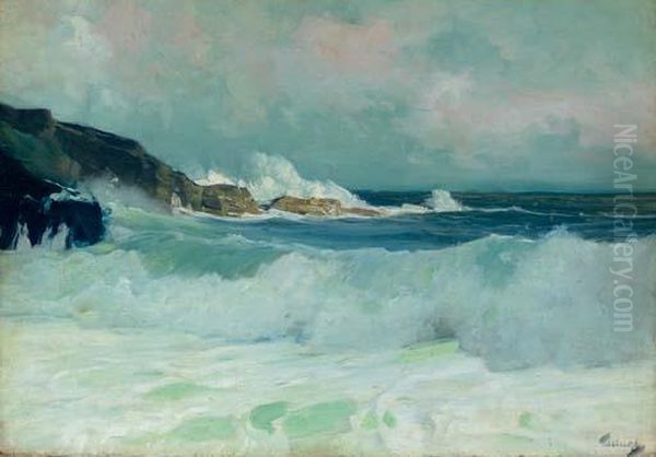 Breaking Waves Oil Painting by Frederick Judd Waugh