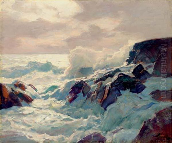 Pounding Surf Oil Painting by Frederick Judd Waugh