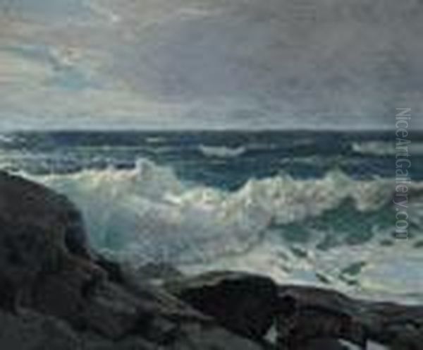 Surf On A Rocky Coast Oil Painting by Frederick Judd Waugh