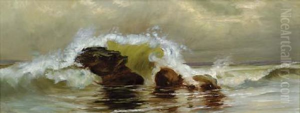 Waves Crashing Onshore Oil Painting by Frederick Judd Waugh