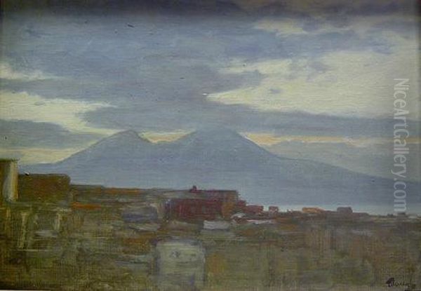 Vesuvius At Dawn From Naples Oil Painting by Frederick Judd Waugh