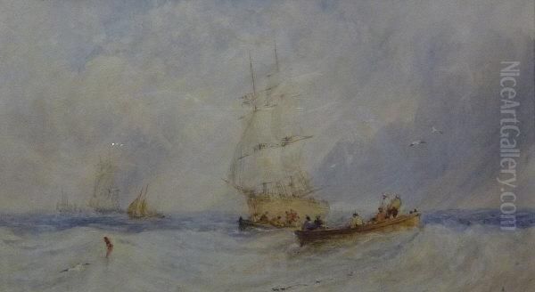 Vessels At Sea Off Whitby Oil Painting by George Weatherill