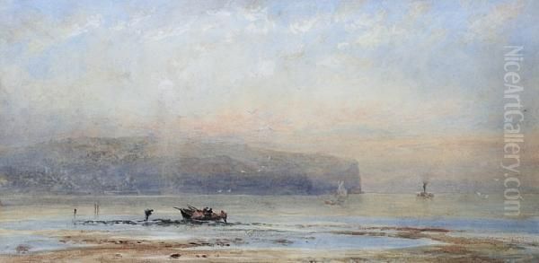 Fisherfolk And Vessels - Towards Sandsend Oil Painting by George Weatherill