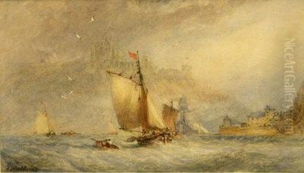 Fishing Boats Leaving Whitby Oil Painting by George Weatherill