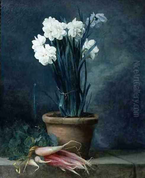 Still Life of Narcissi in a Terracotta Pot Oil Painting by Guillaume-Thomas-Raphael Taraval