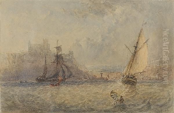 Running Into Whitby From The Open Sea Oil Painting by George Weatherill