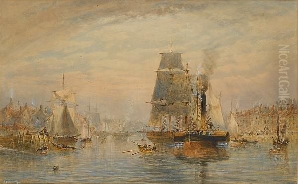 A Paddle Tug In The Harbour Basin At Whitby Oil Painting by George Weatherill