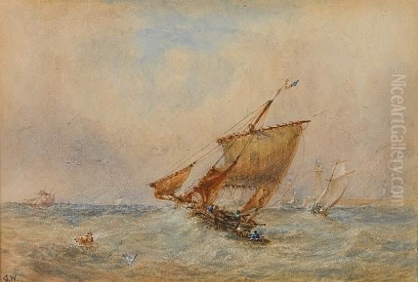 Shortening Sail Off Whitby Oil Painting by George Weatherill