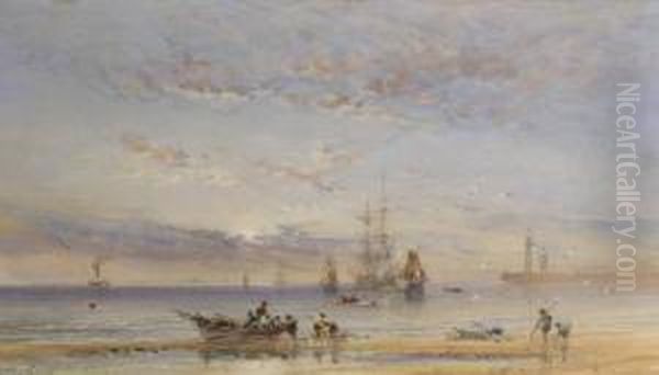 Fishing Boats Off Whitby Oil Painting by George Weatherill