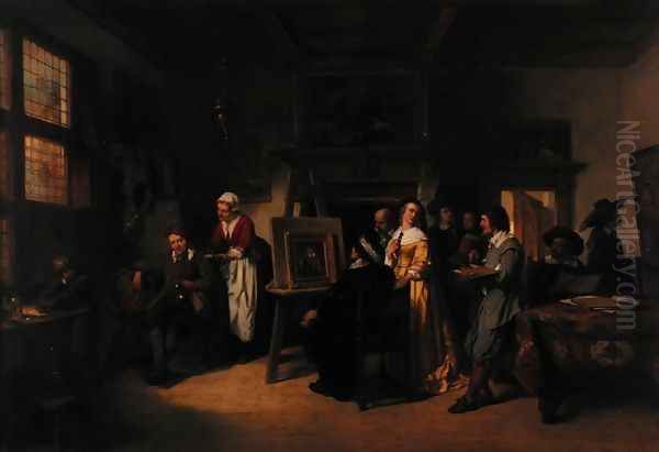 Rembrandt 1606-69 visiting the studio of Gabriel Metsu 1629-87 Oil Painting by Herman Frederick Carel Ten Kate