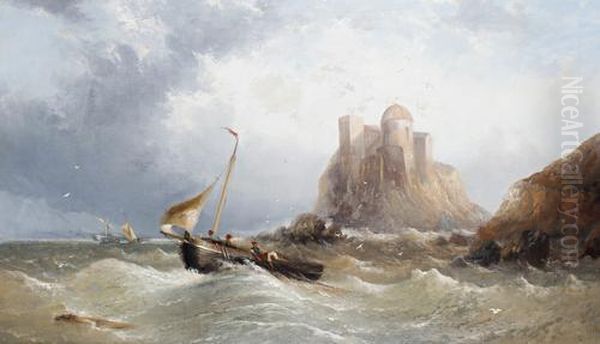 A Breezy Day Off The Normandy Coast Oil Painting by James Webb