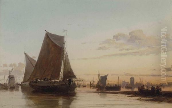 Shipping At Sunset Oil Painting by James Webb