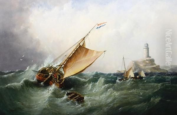 Fishing Boats In A Squall Oil Painting by James Webb