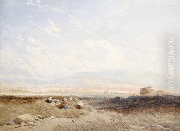 Figures In An Extensive Landscape Oil Painting by James Webb