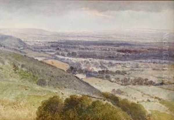 An English Countryside Vista Oil Painting by James Webb