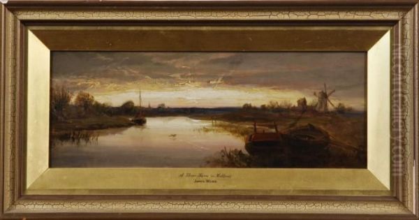 A River Scene Oil Painting by James Webb