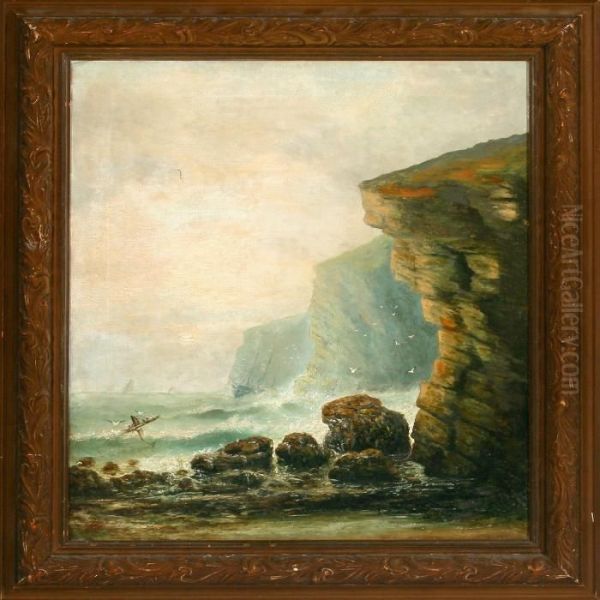 Rocky Coast With The Wreck Of A Ship Oil Painting by James Webb