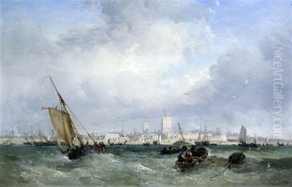 Shipping Off The Dutch Coast Oil Painting by James Webb