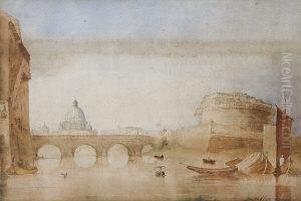 View Of The Tiber With Castel St-angelo And St. Peters In Thebackground Oil Painting by James Webb