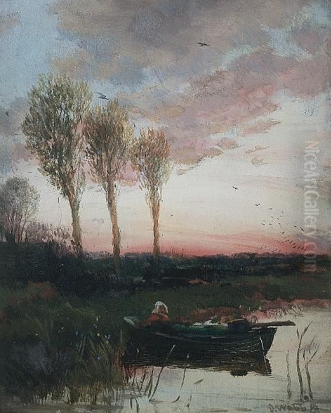 A Midsummer's Evening On The Lake Oil Painting by James Webb