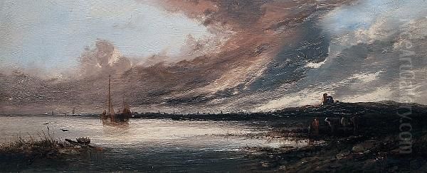 Sunset Over The Estuary Oil Painting by James Webb