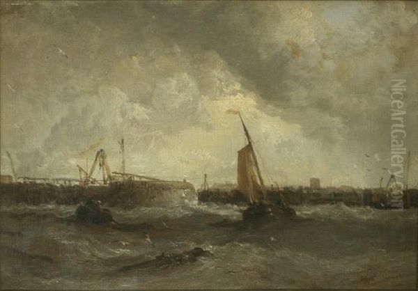 Shipping Off A Quay Oil Painting by James Webb