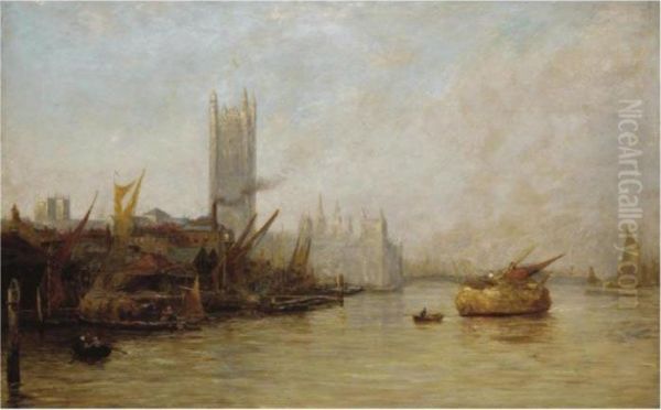 A View Of Westminster Oil Painting by James Webb